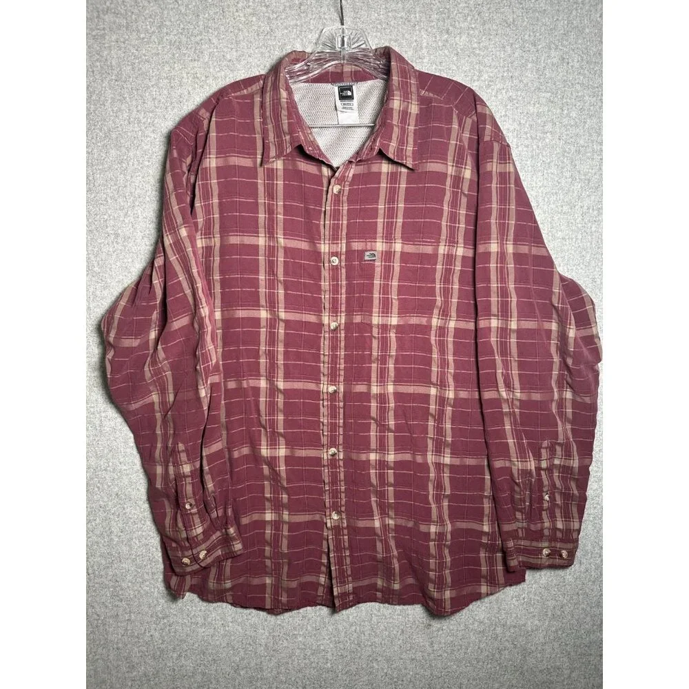 The North Face Mens XXL Shirt Button Long Sleeve Plaid Red Collared Top Casual‎